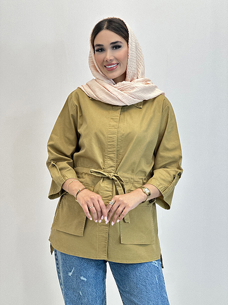 مانتو کتان دوجیب کمرگت